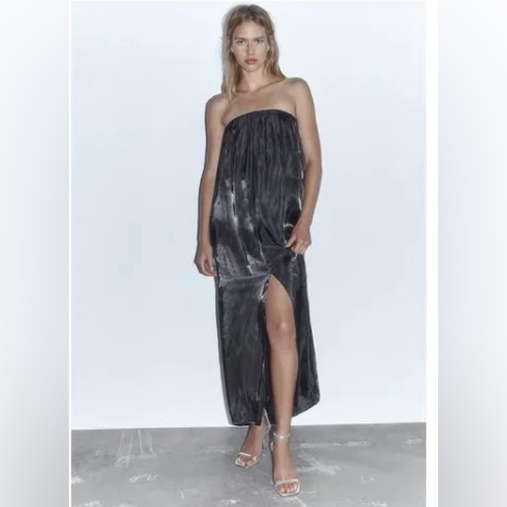 ZARA Beautiful Metallic Silver Slip On Front Strap Stiletto🔥🔥🔥 - Picture 11 of 12